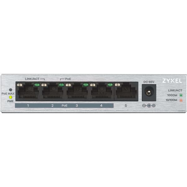 Zyxel GS1005HP Unmanaged Gigabit Ethernet (10/100/1000) Power over Ethernet (PoE) Zilver (GS1005HP-EU0101F)