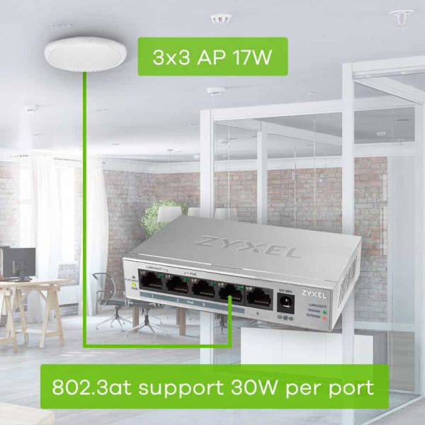 Zyxel GS1005HP Unmanaged Gigabit Ethernet (10/100/1000) Power over Ethernet (PoE) Zilver (GS1005HP-EU0101F)