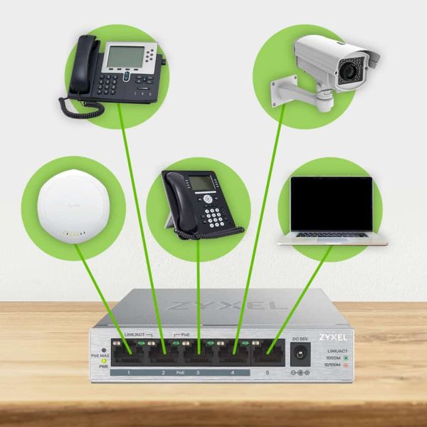 Zyxel GS1005HP Unmanaged Gigabit Ethernet (10/100/1000) Power over Ethernet (PoE) Zilver (GS1005HP-EU0101F)