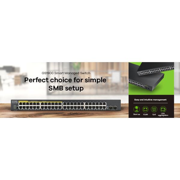 Zyxel GS1900-48 v2, 48-port GbE L2 Smart Switch, rackmount (GS1900-48-EU0102F)