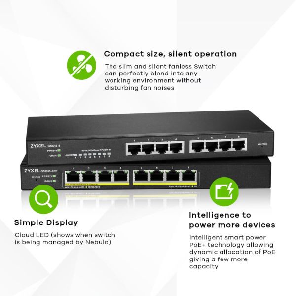 Zyxel GS1915-8EP Managed L2 Gigabit Ethernet (10/100/1000) Power over Ethernet (PoE) Zwart (GS1915-8EP-EU0101F)