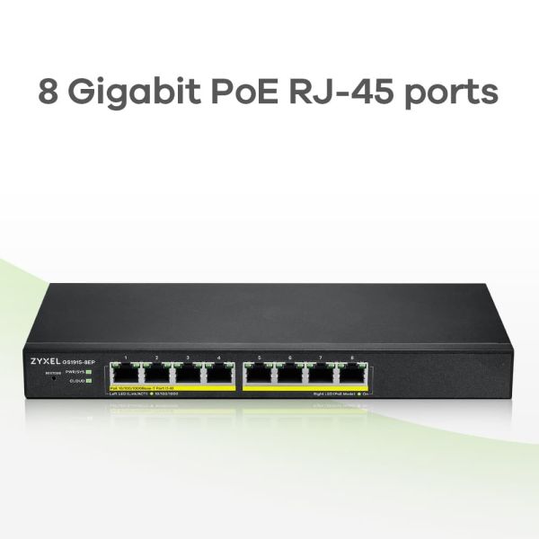 Zyxel GS1915-8EP Managed L2 Gigabit Ethernet (10/100/1000) Power over Ethernet (PoE) Zwart (GS1915-8EP-EU0101F)