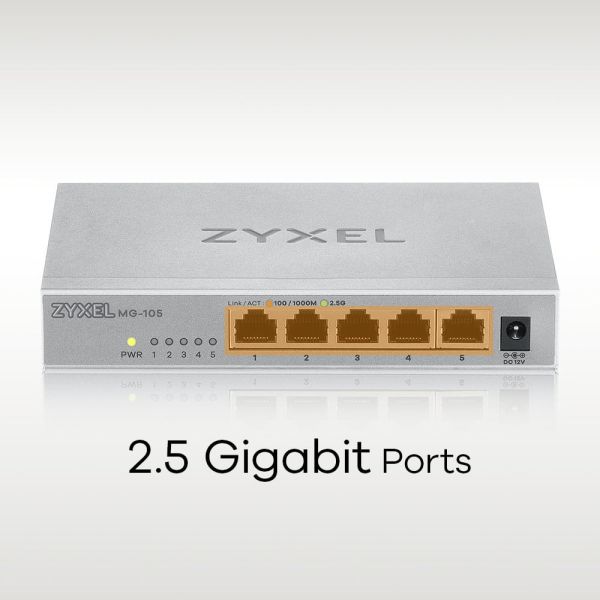 Zyxel MG-105 Unmanaged 2.5G Ethernet (100/1000/2500) Staal (MG-105-ZZ0101F)