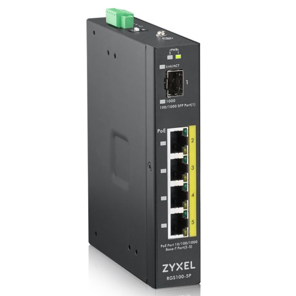 Zyxel RGS100-5P Unmanaged L2 Gigabit Ethernet (10/100/1000) Power over Ethernet (PoE) Zwart (RGS100-5P-ZZ0101F)