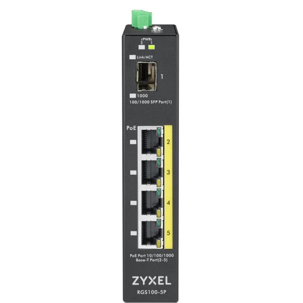 Zyxel RGS100-5P Unmanaged L2 Gigabit Ethernet (10/100/1000) Power over Ethernet (PoE) Zwart (RGS100-5P-ZZ0101F)