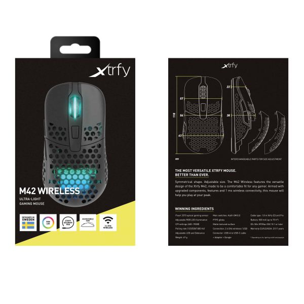 Xtrfy M42 RGB muis Ambidextrous RF Wireless + USB Type-C Optisch 19000 DPI (M42W-RGB-BLACK)