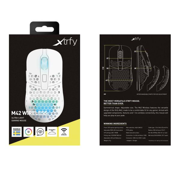 Xtrfy M42 RGB muis Ambidextrous RF Wireless + USB Type-C Optisch 19000 DPI (M42W-RGB-WHITE)