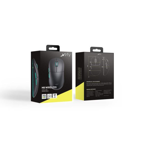 Xtrfy M8 muis Ambidextrous RF Wireless + USB Type-C Optisch 26000 DPI (M8W-BLACK)