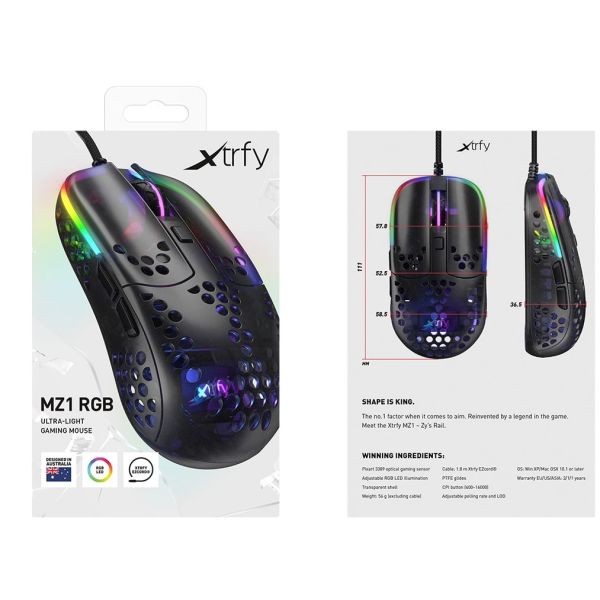 Xtrfy MZ1 Gaming Maus - schwarz - Maus - Optisc muis Ambidextrous USB Type-A Optisch 16000 DPI (MZ1-RGB-BLACK-TP)