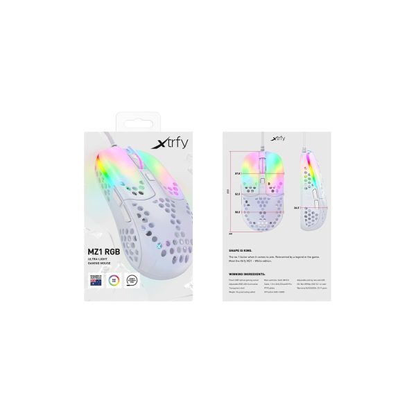 Xtrfy MZ1 muis Ambidextrous USB Type-A Optisch 16000 DPI (MZ1-RGB-WHITE-TP)