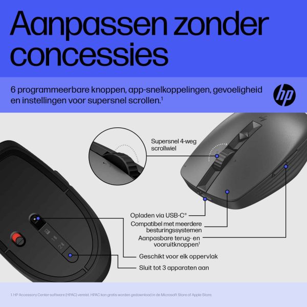 HP 715 oplaadbare muis voor meerdere apparaten (6E6F0AA#ABB)