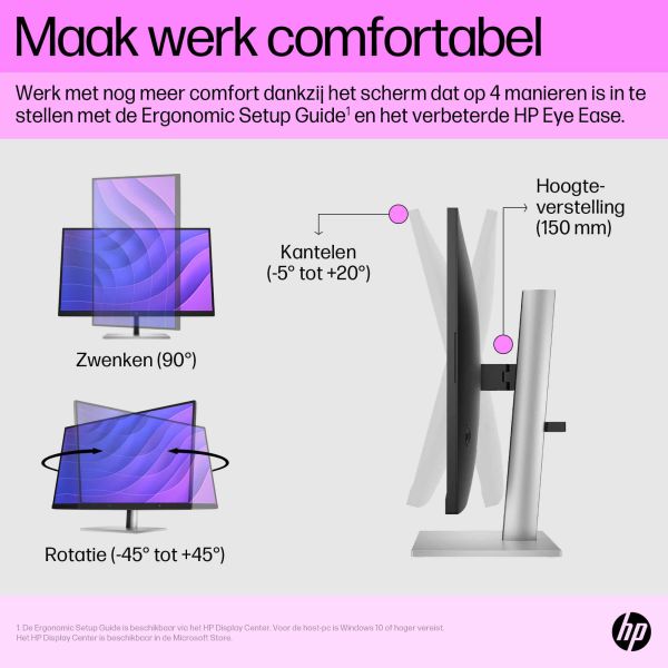 HP E27q G5 68,6 cm (27") 2560 x 1440 Pixels Quad HD LCD Zwart, Zilver (6N6F2AA)