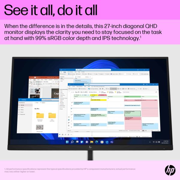 HP E27q G5 68,6 cm (27") 2560 x 1440 Pixels Quad HD LCD Zwart, Zilver (6N6F2AA)