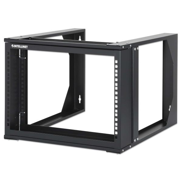 Intellinet 19" open frame rack voor wandmontage, 6U, scharnierend voorframe, 2-post uitvoering, diepte 17,7", bouwpakket, zwart RAL 9004 (716178)
