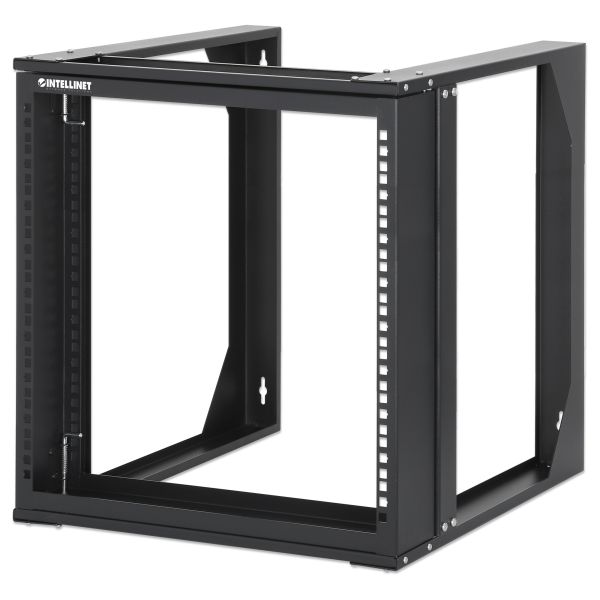 Intellinet 19" open frame rack voor wandmontage, 9U, scharnierend voorframe, 2-post uitvoering, diepte 17,7", bouwpakket, zwart RAL 9004 (716185)