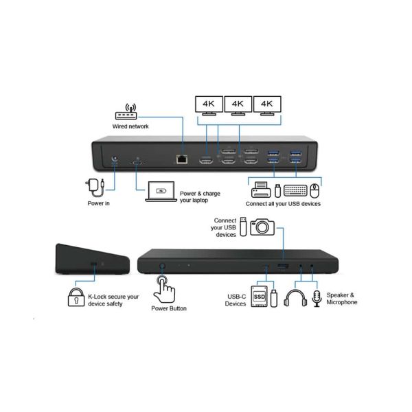 Origin Storage OSDOCK-T4K15 laptop dock & poortreplicator Docking USB 3.2 Gen 1 (3.1 Gen 1) Type-A + Type-C Zwart (OSDOCK-T4K15)