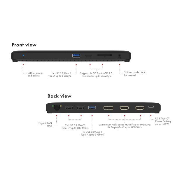 ICY BOX IB-DK2116-C Docking USB 3.2 Gen 2 (3.1 Gen 2) Type-C Zwart (IB-DK2116-C)