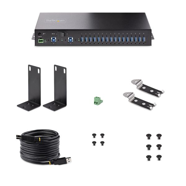 StarTech.com 16-Port Industrial USB 3.0 Hub, 5Gbps, Staal, DIN/Wand/Rack Monteerbaar, ESD Beveiliging, Terminal Block Voeding, Tot 120W Gedeelde USB Charging, Dual-Host Hub/Switch (5G16AINDS-USB-A-HUB)