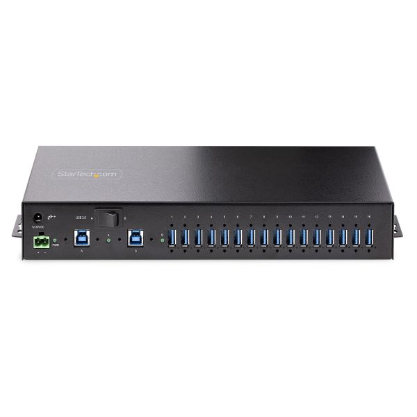 StarTech.com 16-Port Industrial USB 3.0 Hub, 5Gbps, Staal, DIN/Wand/Rack Monteerbaar, ESD Beveiliging, Terminal Block Voeding, Tot 120W Gedeelde USB Charging, Dual-Host Hub/Switch (5G16AINDS-USB-A-HUB)