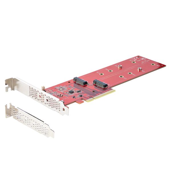 StarTech.com Dual M.2 PCI Express SSD Adapter Kaart, PCIe x8 / x16 naar Dual NVMe of AHCI M.2 SSDs, M2 PCIe Adapter, PCI Express 4.0, 7.8GBps/Schijf, PCIe Bifurcatie Vereist, Windows/Linux Compatibel (DUAL-M2-PCIE-CARD-B)