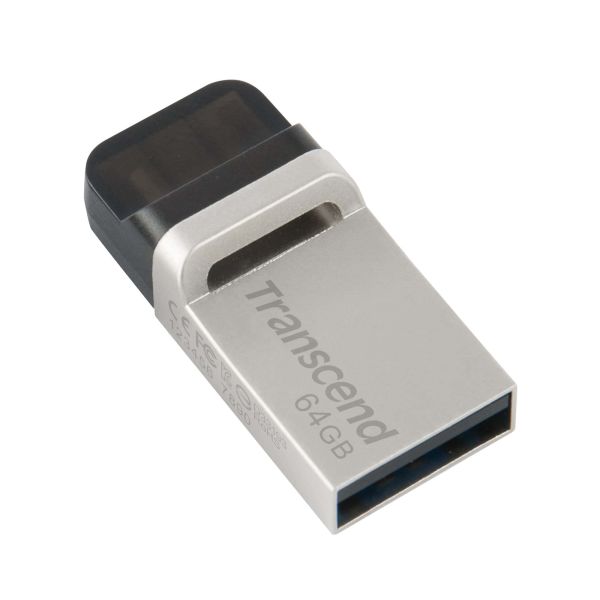 Transcend JetFlash 880 OTG 32GB USB flash drive USB Type-A / Micro-USB 3.2 Gen 1 (3.1 Gen 1) Zwart, Zilver (TS32GJF880S)