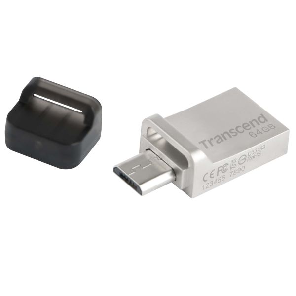 Transcend JetFlash 880 OTG 32GB USB flash drive USB Type-A / Micro-USB 3.2 Gen 1 (3.1 Gen 1) Zwart, Zilver (TS32GJF880S)