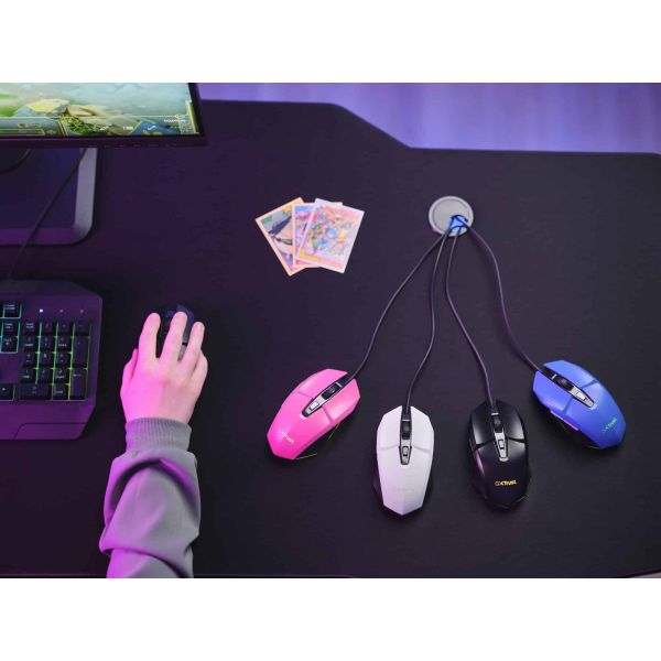 Trust GXT 109W Felox Gaming Muis - Bedrade gamingmuis – 6 programmeerbare knoppen – 6400 DPI – Wit (25066)