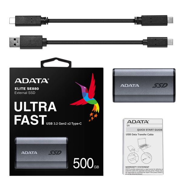 ADATA SE880 500 GB USB Type-C 3.2 Gen 2 (3.1 Gen 2) Wifi Grijs (AELI-SE880-500GCGY)