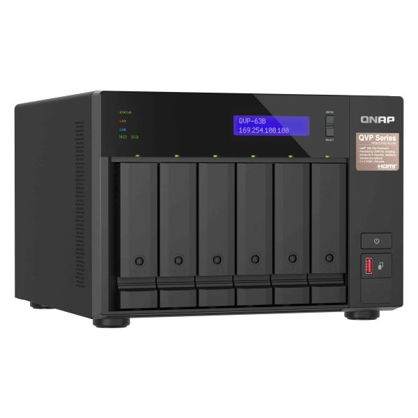 QNAP QVP-63B data-opslag-server NAS Tower Intel® Core™ i3 16 GB DDR4 0 TB Zwart (QVP-63B)