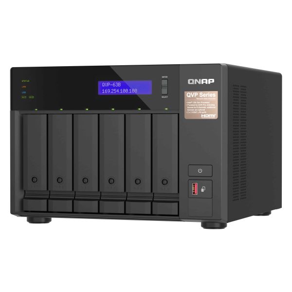 QNAP QVP-63B data-opslag-server NAS Tower Intel® Core™ i3 16 GB DDR4 0 TB Zwart (QVP-63B)