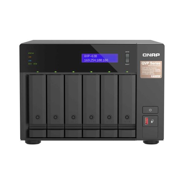 QNAP QVP-63B data-opslag-server NAS Tower Intel® Core™ i3 16 GB DDR4 0 TB Zwart (QVP-63B)