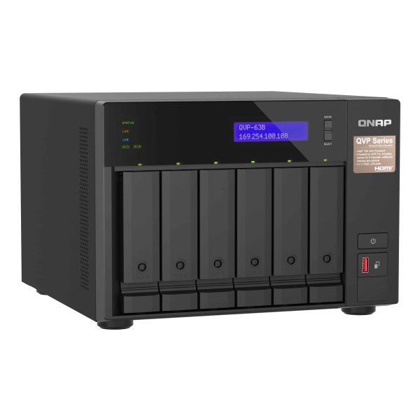 QNAP QVP-63B data-opslag-server NAS Tower Intel® Core™ i3 16 GB DDR4 0 TB Zwart (QVP-63B)