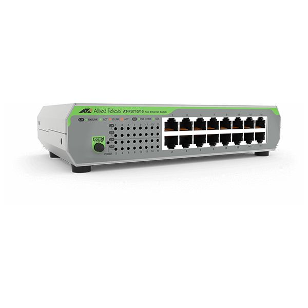 Allied Telesis AT-FS710/16-50 Unmanaged Fast Ethernet (10/100) 1U Groen, Grijs (AT-FS710/16-50)