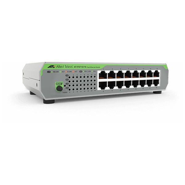 Allied Telesis AT-FS710/16-50 Unmanaged Fast Ethernet (10/100) 1U Groen, Grijs (AT-FS710/16-50)