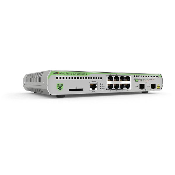 Allied Telesis AT-GS970M/10-50 Managed L3 Gigabit Ethernet (10/100/1000) Power over Ethernet (PoE) 1U Zwart, Grijs (AT-GS970M/10-50)