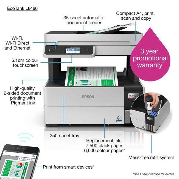 Epson EcoTank L6460 Inkjet A4 4800 x 1200 DPI 37 ppm Wifi (C11CJ89403)