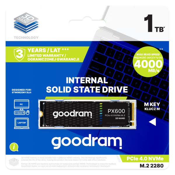 Goodram SSDPR-PX600-2K0-80 internal solid state drive M.2 2 TB PCI Express 4.0 NVMe 3D NAND (SSDPR-PX600-2K0-80)