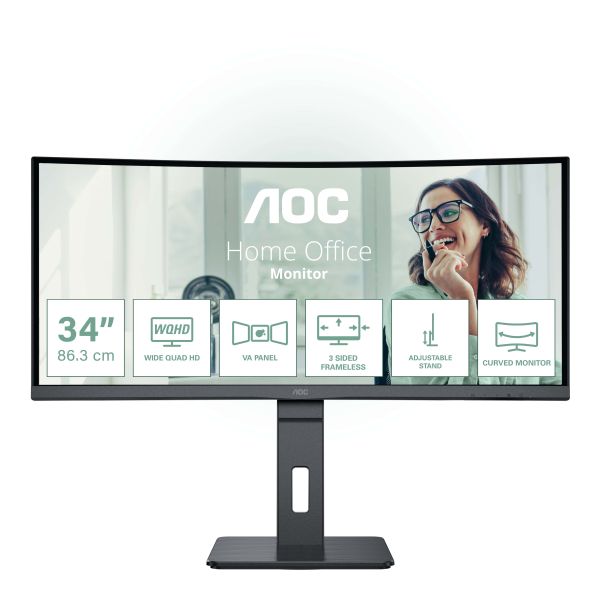 AOC CU34P3CV computer monitor 86,4 cm (34") 3440 x 1440 Pixels UltraWide Quad HD LED Zwart (CU34P3CV)