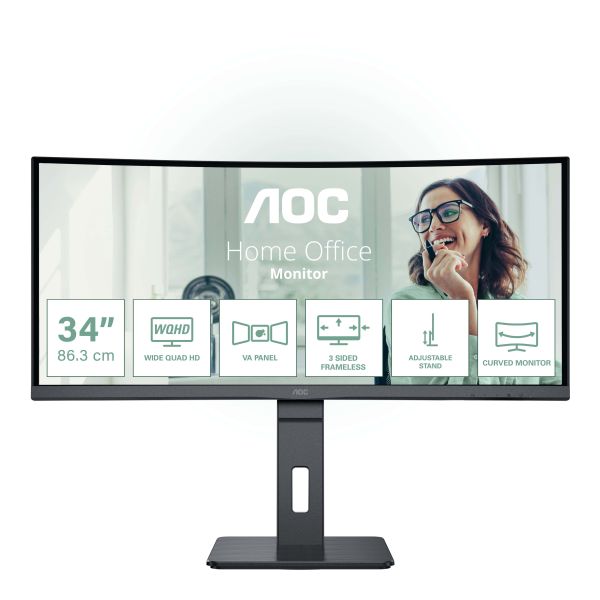AOC CU34P3CV computer monitor 86,4 cm (34") 3440 x 1440 Pixels UltraWide Quad HD LED Zwart (CU34P3CV)