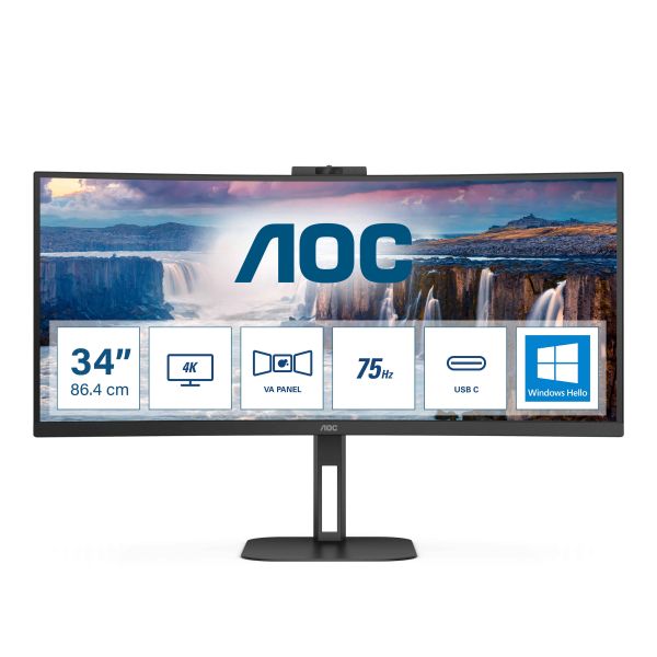 AOC V5 CU34V5CW 86,4 cm (34") 3440 x 1440 Pixels Wide Quad HD LED Zwart (CU34V5CW/BK)