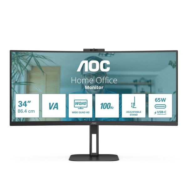 AOC V5 CU34V5CW computer monitor 86,4 cm (34") 3440 x 1440 Pixels Wide Quad HD LED Zwart (CU34V5CW/BK)