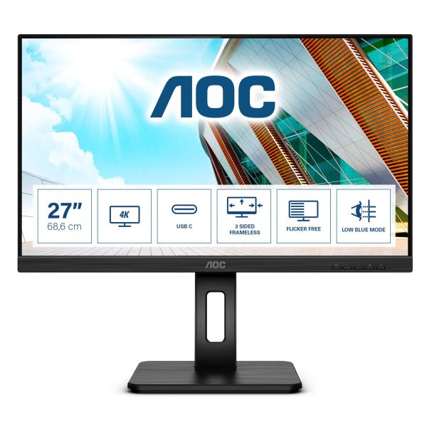 AOC U27P2CA computer monitor 68,6 cm (27") 3840 x 2160 Pixels 4K Ultra HD LED Zwart (U27P2CA)