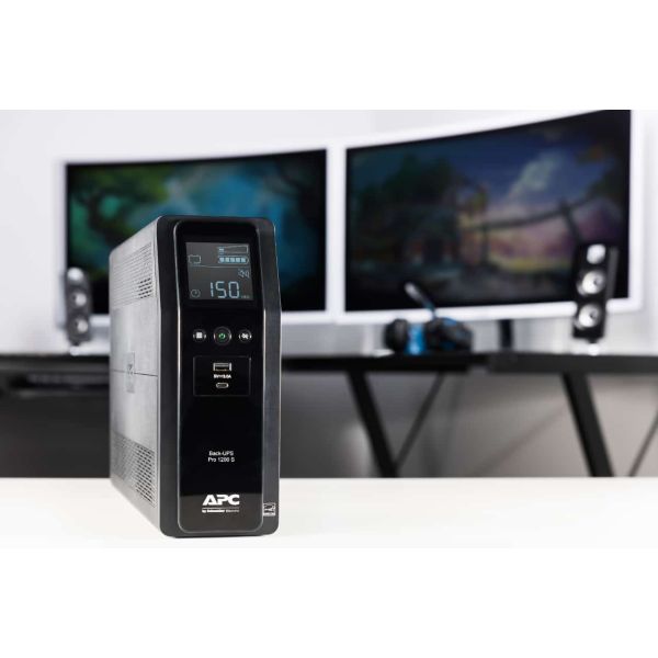 APC Back-UPS PRO BR1200SI - Noodstroomvoeding, 8x C13 uitgang, 2x USB lader (type A & C), 1200VA, USB dataport (BR1200SI)