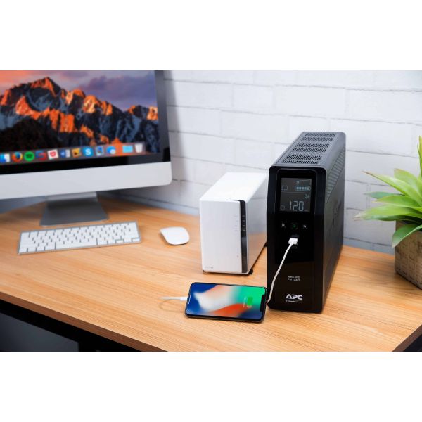 APC Back-UPS PRO BR1200SI - Noodstroomvoeding, 8x C13 uitgang, 2x USB lader (type A & C), 1200VA, USB dataport (BR1200SI)
