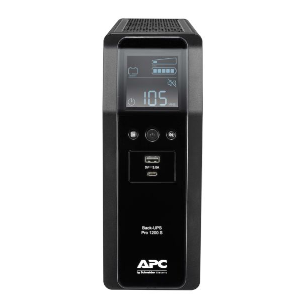 APC Back-UPS PRO BR1200SI - Noodstroomvoeding, 8x C13 uitgang, 2x USB lader (type A & C), 1200VA, USB dataport (BR1200SI)