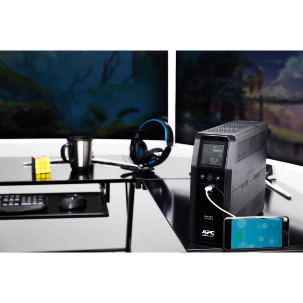 APC Back-UPS PRO BR1600SI - Noodstroomvoeding, 8x C13 uitgang, 2x USB charger (type A & C), 1600VA, USB dataport (BR1600SI)