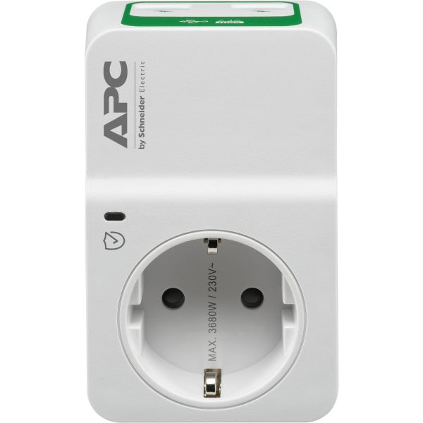 APC PM1WU2-GR Tussenstekker met overspanningsbeveiliging 3680W 1x stopcontact + 2x USB (PM1WU2-GR)