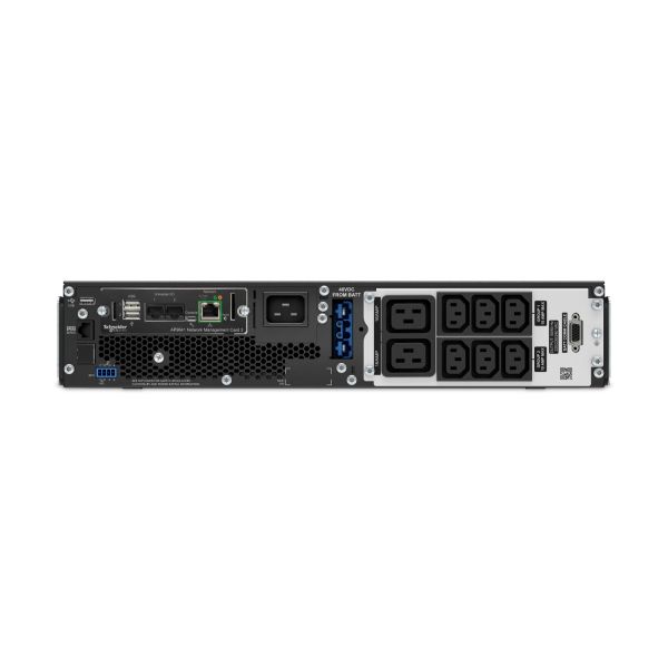 APC Smart-UPS On-Line, 2200VA, Rekmontage 2U, 230V, 8x C13+2x C19 IEC uitgang, Netwerkkaart, Rail kit niet inbegrepen, voor gebruik met externe lithium-ion batterij (SRT2200UXI-NCLI)