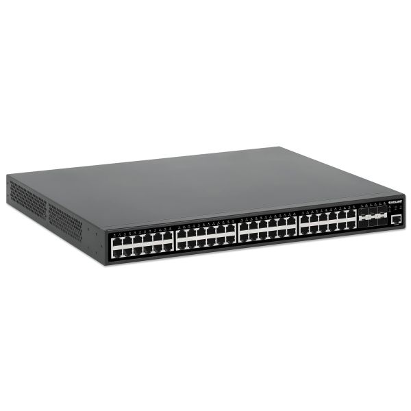Intellinet 48-poorts Gigabit Ethernet PoE+ L2+ managed netwerk switch, 48x RJ45 + 6x 10G SFP+ uplinks, IEEE 802.3at/af conform, PoE-budget 450 W, Layer 2+/L3 Lite, 19" rackmontage, 3 jaar garantie (561969)