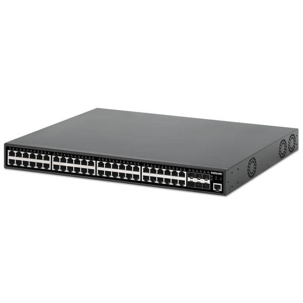 Intellinet 48-poorts Gigabit Ethernet PoE+ L2+ managed netwerk switch, 48x RJ45 + 6x 10G SFP+ uplinks, IEEE 802.3at/af conform, PoE-budget 450 W, Layer 2+/L3 Lite, 19" rackmontage, 3 jaar garantie (561969)
